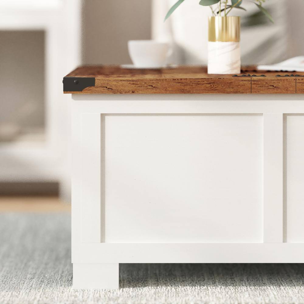 Rustic White and Oak Lift-Top Storage Coffee Table