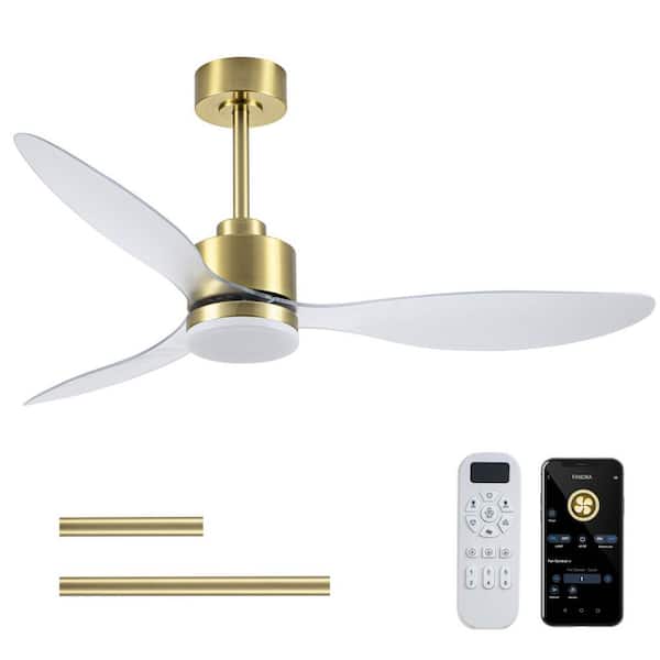 52 in. 3 Clear Blades LED Ceiling Mount Gold Ceiling Fan with 6-Speed DC Remote Control