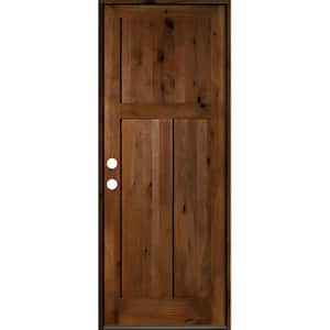32 in. x 96 in. Rustic Knotty Alder 3 Panel Right-Hand/Inswing Provincial Stain Wood Prehung Front Door