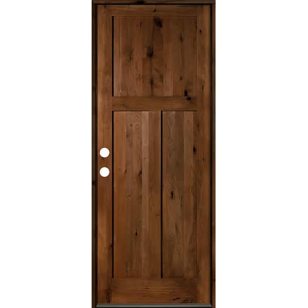 Krosswood Doors 32 in. x 96 in. Rustic Knotty Alder 3 Panel Right-Hand/Inswing Provincial Stain Wood Prehung Front Door