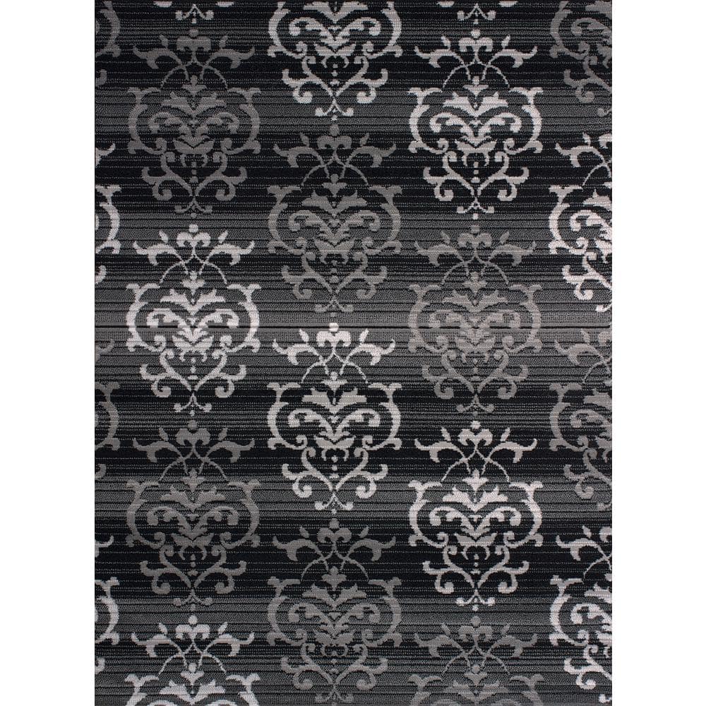 Gray and Black Synthetic Rectangular Area Rug 7'10" x 10'6"