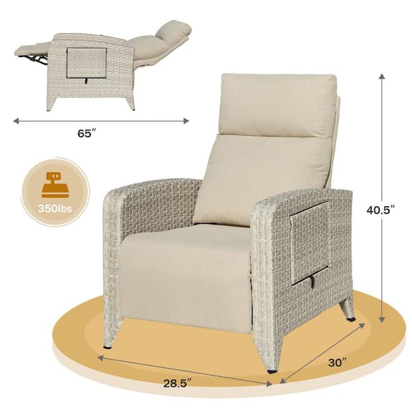 Gray Wicker Outdoor Chaise Lounge Chair Patio Recliner with