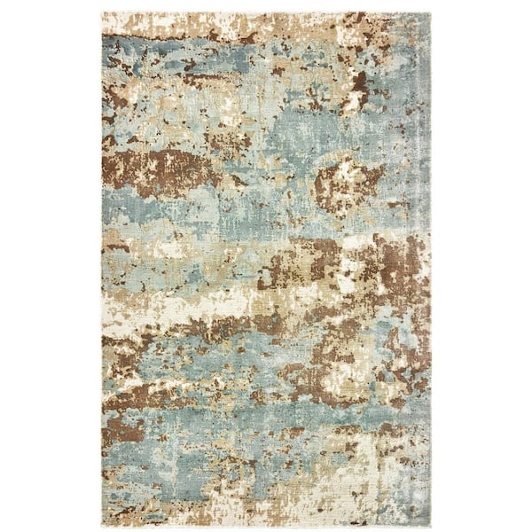 AVERLEY HOME Formosa Blue/Brown 6 ft. x 9 ft. Abstract Distressed Hand-Loomed Viscose Indoor Area Rug
