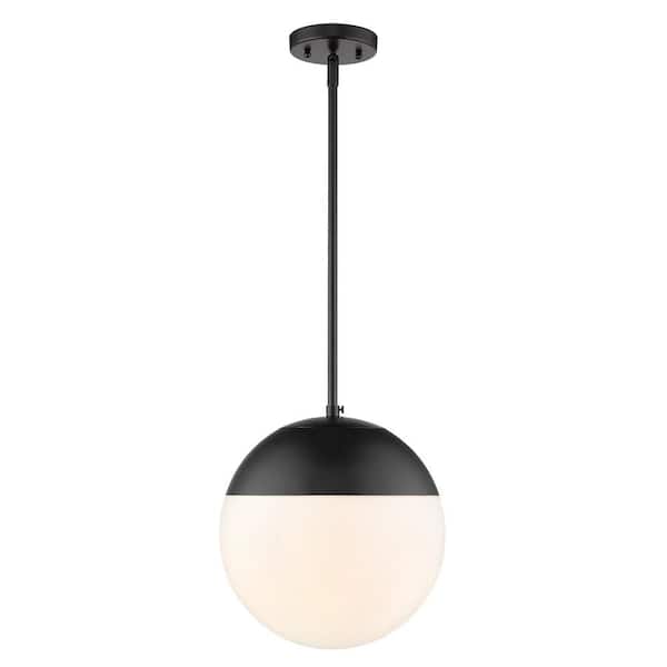 Golden Lighting Dixon 1-Light Black with Opal Glass and Black Cap Pendant Light