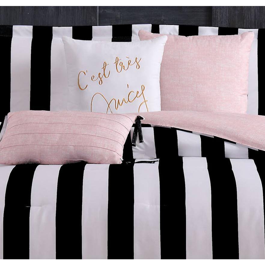 King Black and White Striped Microfiber Reversible Comforter Set