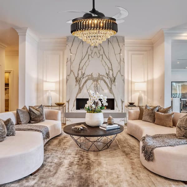 52 in. Smart Indoor Luxury Black Crystal Bladeless Downrod Mount Ceiling Fans with Dimmable LED and Remote Included