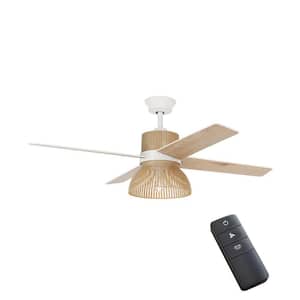 Savannah 52 in. Indoor LED Matte White Dry Rated Ceiling Fan with 4 Reversible Blades, Light Kit and Remote Control