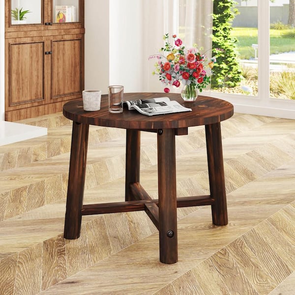 Brown Wood Outdoor Side Table with Solid Wood Structure Small Round Coffee Table for Garden（1 PCS）