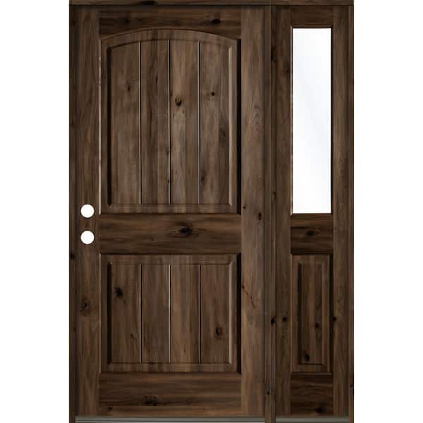 Krosswood Doors 44 in. x 80 in. Rustic Knotty Alder 2 Panel Right-Hand/Inswing Clear Glass Black Stain Wood Prehung Front Door with RHSL