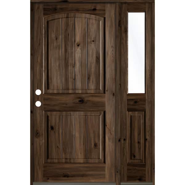 Krosswood Doors 56 in. x 80 in. Rustic knotty alder 2 Panel Right-Hand/Inswing Clear Glass Black Stain Wood Prehung Front Door with RHSL
