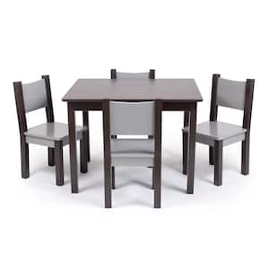 Sumatra 5-Piece Modern Espresso / Grey Rectangle Top Wood Toddler Table and Chair Set