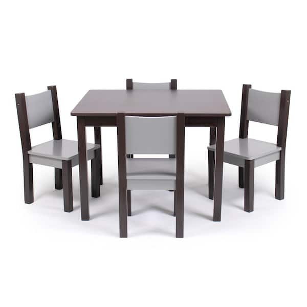 Humble Crew Sumatra 5-Piece Modern Espresso / Grey Rectangle Top Wood Toddler Table and Chair Set