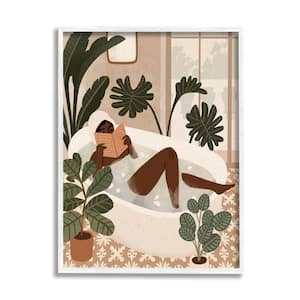 "Female Reading in Bath Tropical Palm Plants" by Victoria Barnes Framed Typography Wall Art Print 11 in. x 14 in.