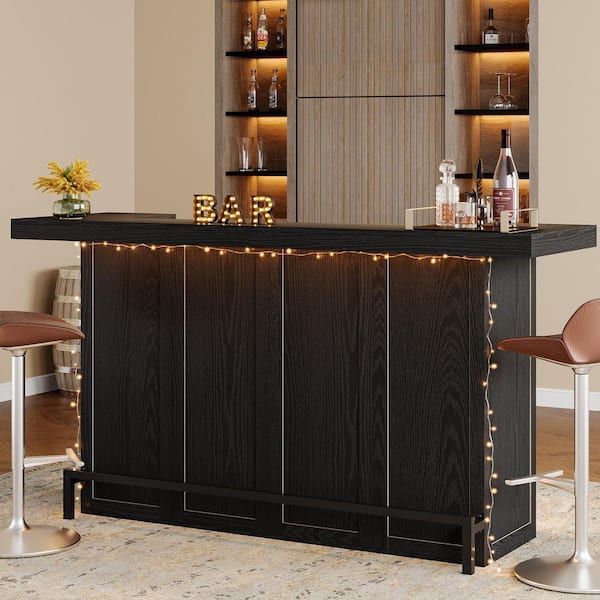 BYBLIGHT Kearsten Wooden Bar Counter with 5 Muti-Bottle