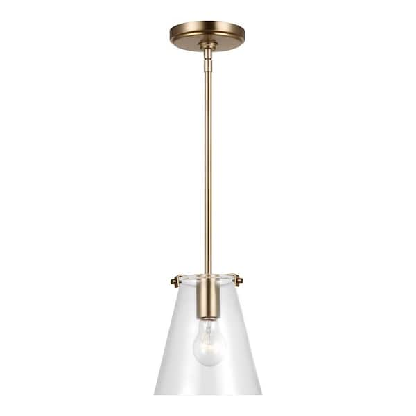 Generation Lighting Blaine 1-Light Satin Brass Hanging Pendant with Clear Glass Shade