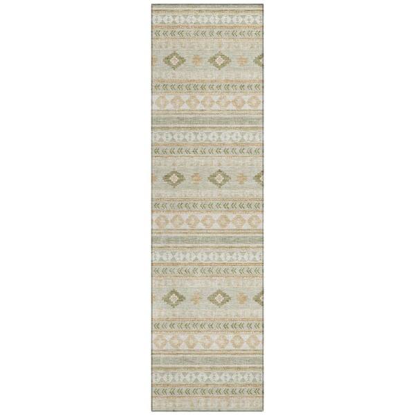 Chantille Machine Washable Indoor/Outdoor Abstract ACN3124 Aloe 2 ft. x 7 ft. Runner Rug