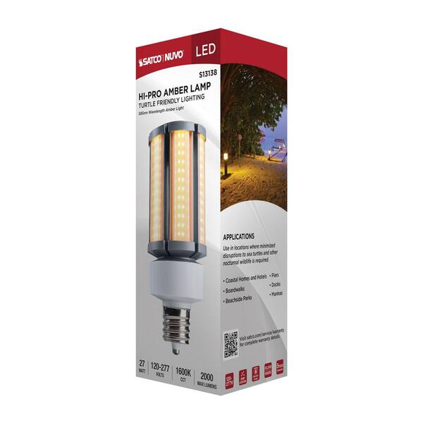 SATCO 27 Watt 1600K 585Nm Amber Corncob Turtle Friendly Dark Gray