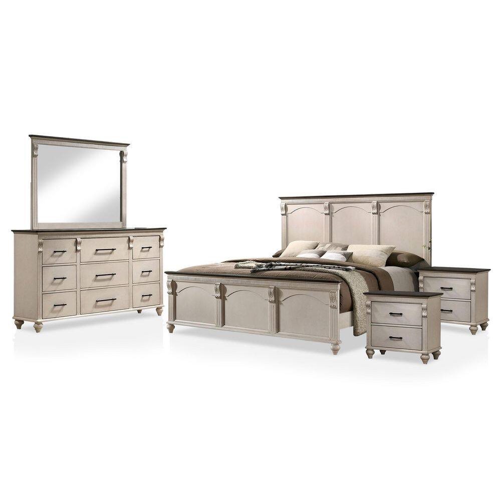 Furniture of America Brekken 5-Piece Antique White and Walnut King Bedroom  Set IDF-7182EK-NDM - The Home Depot