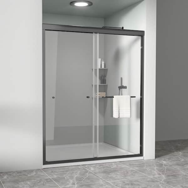 Double Bypass Sliding Shower Door, Semi-Frameless, 56-60 in. W x 72 in. H, Matte Black Finish with Tempered Glass