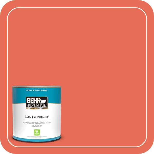 BEHR PREMIUM PLUS 1 qt. #190B-6 Wet Coral Satin Enamel Low Odor Interior Paint & Primer
