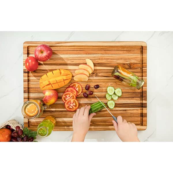 Teak Wood Cutting Board With Juice Groove Small Wooden Cutting Boards For  Kitchen Hanging Chopping Board Good Kitchen Gifts(14 X 10 X 0.6 Inches)