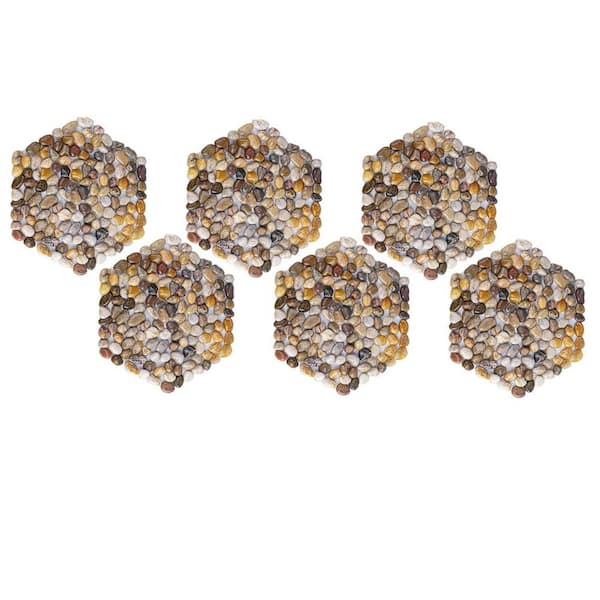 12 in. x 10.6 in. x 0.75 in.Hexagon Natural River Pebbles Stone