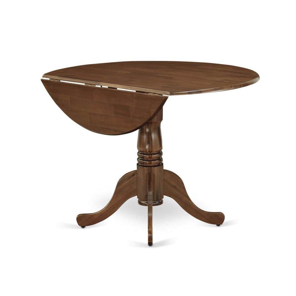 Antique Walnut Round Rubberwood Dining Table with Dropleaf and 2 Navy Blue Faux Leather Chairs