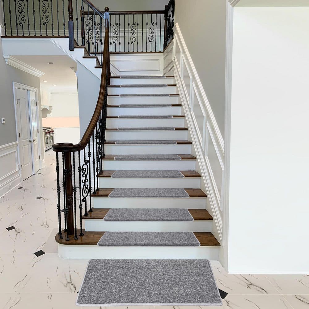 Light Gray Bullnose Carpet Stair Treads Set of 14