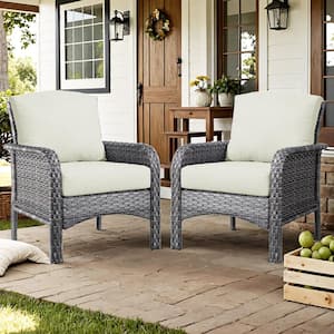 Aster Gray Wicker Outdoor Patio Stationary Lounge Chair with Beige Cushions