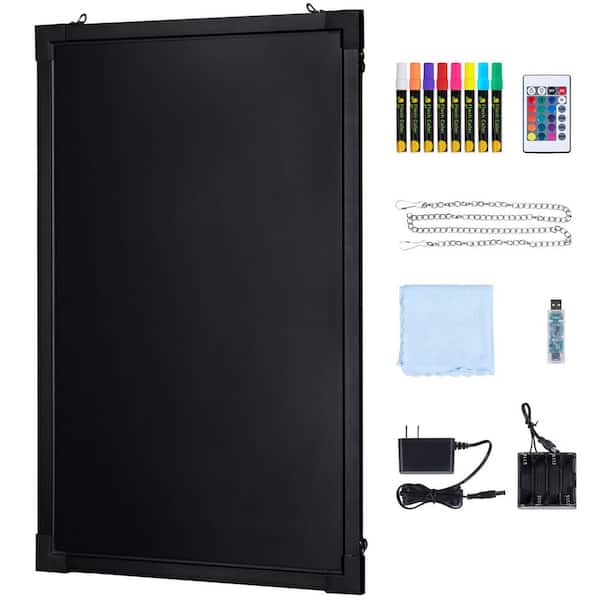 LED Message Writing Board Neon Effect Menu Sign Board 24 in. x 16 in. Illuminated Erasable Lighted Chalkboard Black