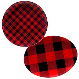 Red Buffalo Plaid 18 in. Assorted Colors Melamine Round Platter (Set of 2)