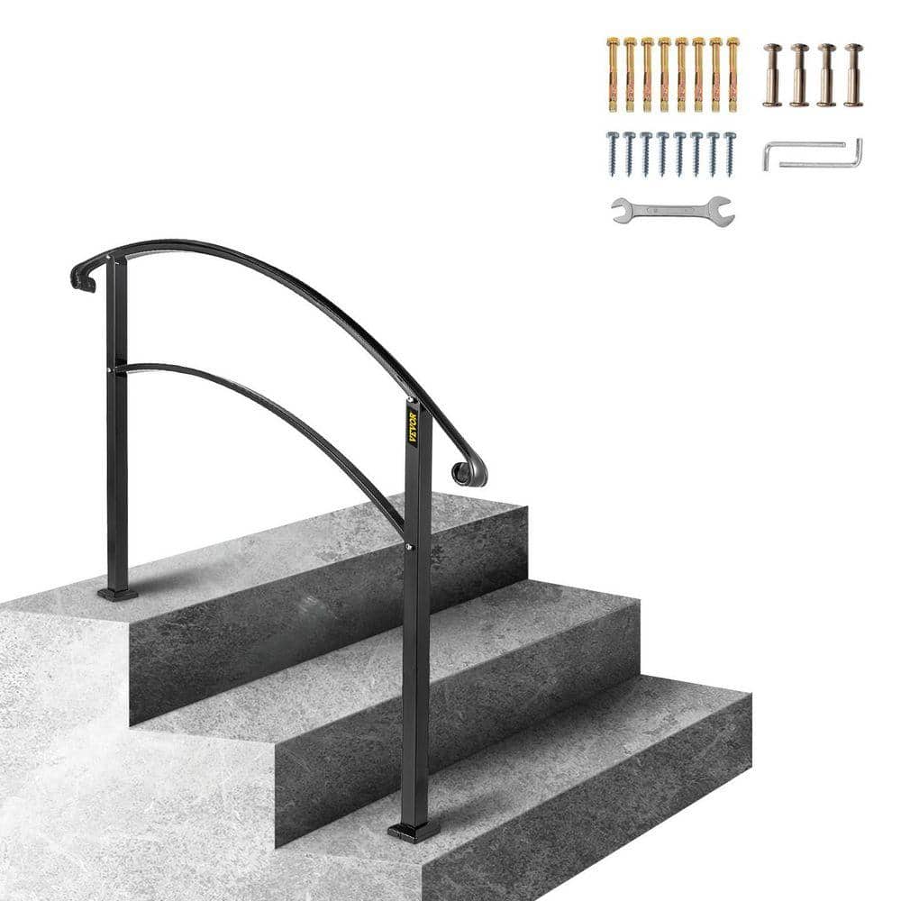 VEVOR Handrails Fit 1 to 3 Steps Stair Railing Wrought Iron Handrail Front Porch Hand Rail for Outdoor Steps, Black (TuZgKPWW9jsOzFB)