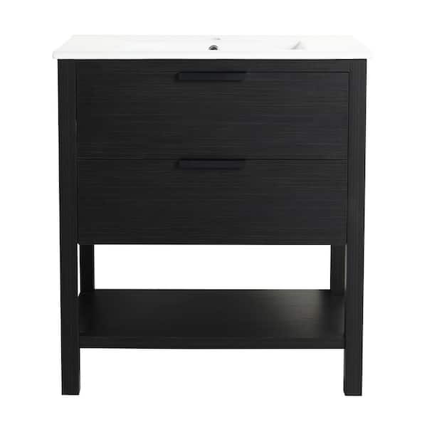Boosicavelly 30.00 in. W x 18.30 in. D x 33.50 in. H Single Sink Freestanding Bath Vanity in Black Chestnut with White Ceramic Top