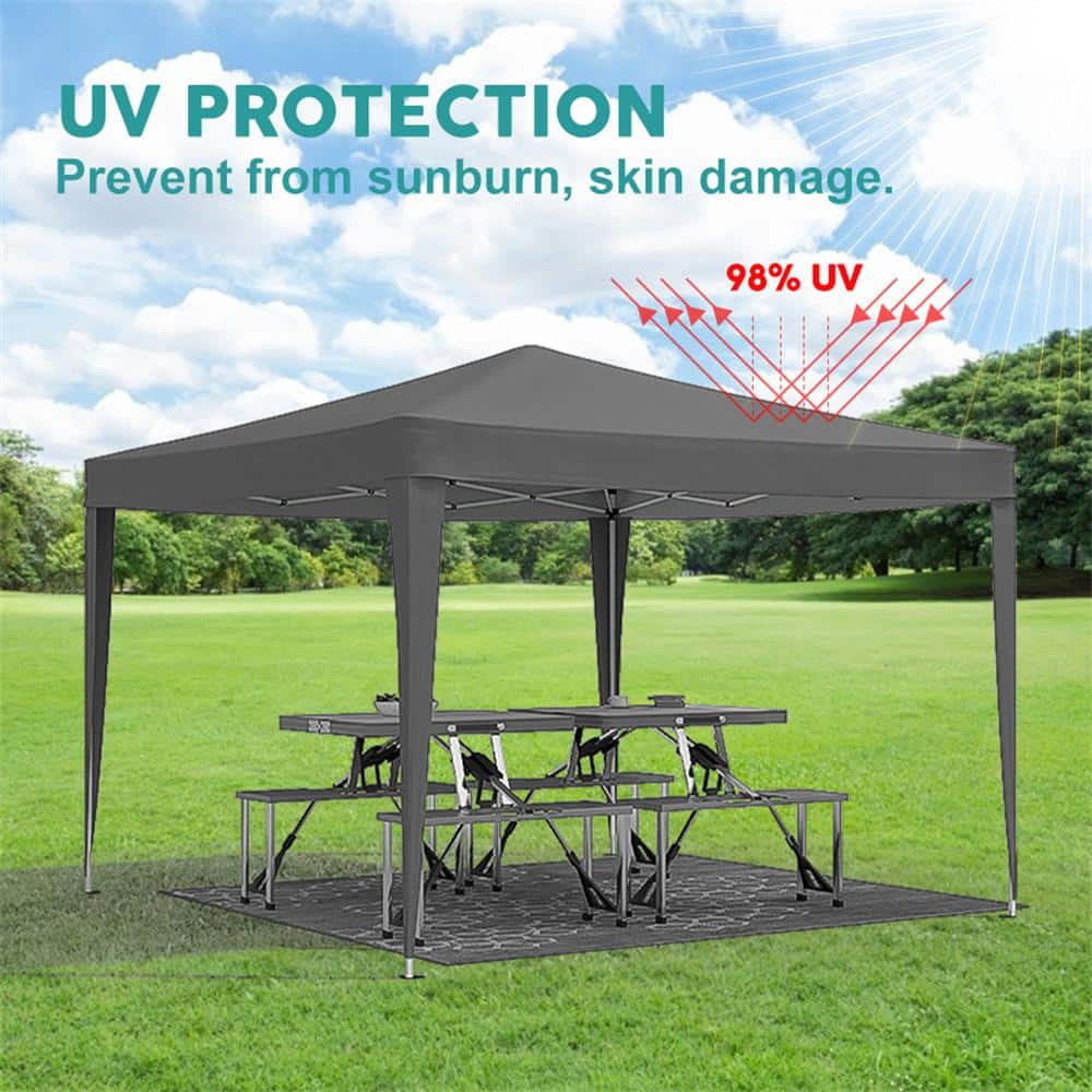 10 ft x 10 ft Black Waterproof Folding Canopy Tent with Sidewalls and Carry Bag