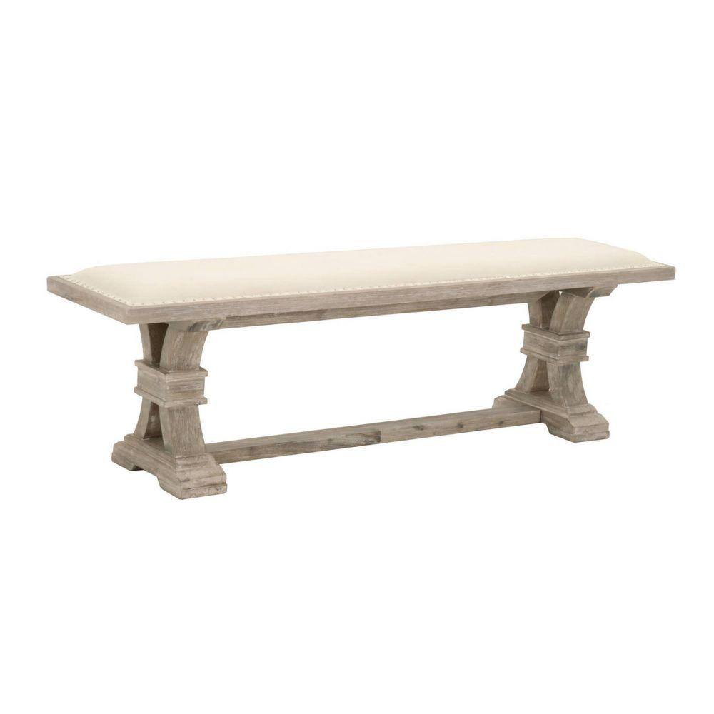 Benjara 15.5 in. Beige Backless Bedroom Bench with Double Pedestal Base