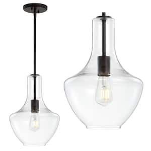Watts 10.5 in. 1- Light Oil Rubbed Bronze/Clear Glass/Metal LED Pendant