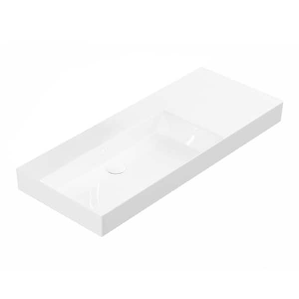 WS Bath Collections Energy 90 Wall Mount or Vessel Rectangular Bathroom Sink in Glossy White without Faucet Hole