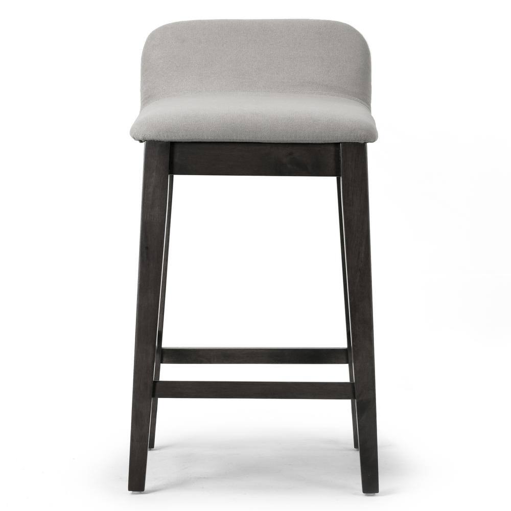 Set of 2 Gray Fabric and Black Rubberwood Counter Stools