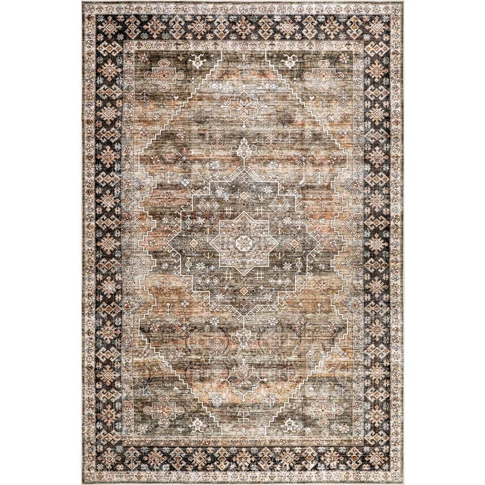 nuLOOM Zhuri Medallion Spill Proof Washable Sage Green 8 ft. x 10
