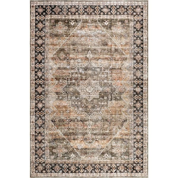 Zhuri Medallion Spill Proof Washable Sage Green 8 ft. x 10 ft. Indoor Area Rug