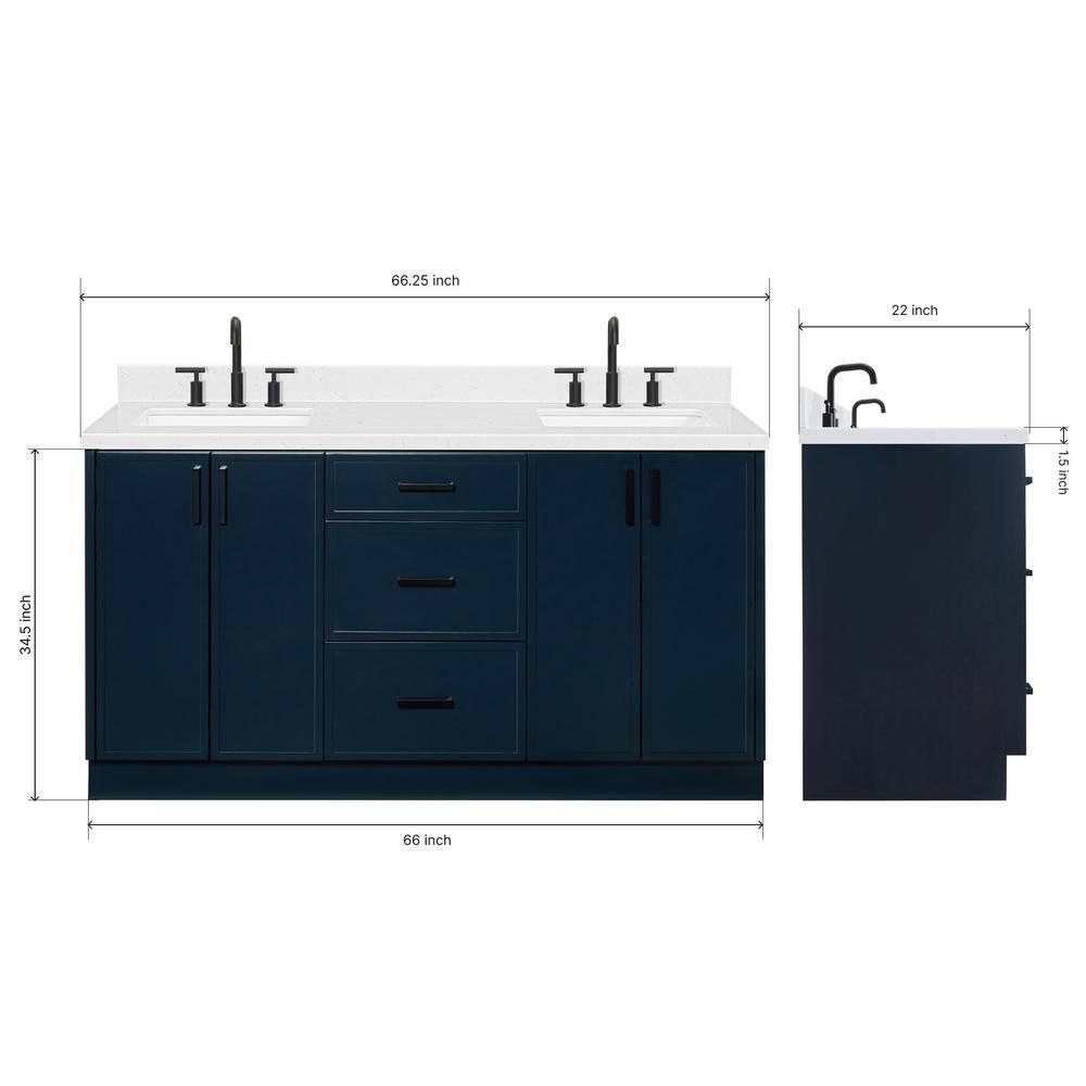 Midnight Blue Double Freestanding Vanity with Carrara White Quartz Top