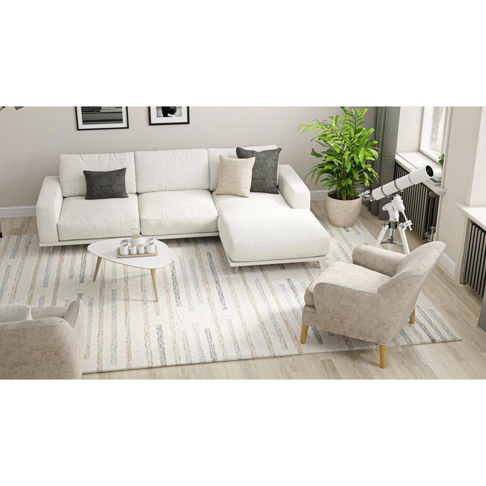Ivory and Blue Wool Handmade Rectangular 4' x 6' Tufted Rug
