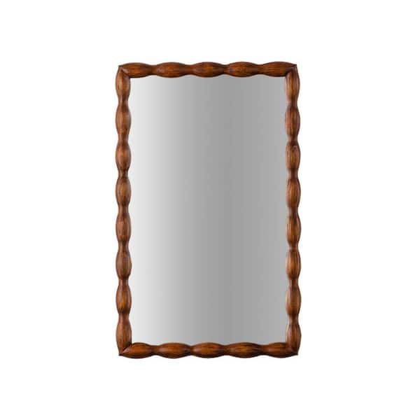 PRIMROSE CARNATION LLC Mid-Century Modern Brown 36 in W x 24 in. H Rectangle Wood Bathroom Mirror, Wall-Mounted High-Definition Non-deformable