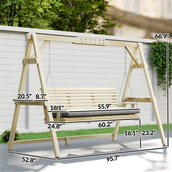 3-Person Chic Wood Outdoor Patio Swings Chair Conversation