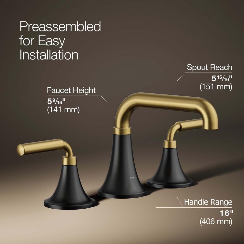 Matte Black and Moderne Brass Widespread Bathroom Faucet