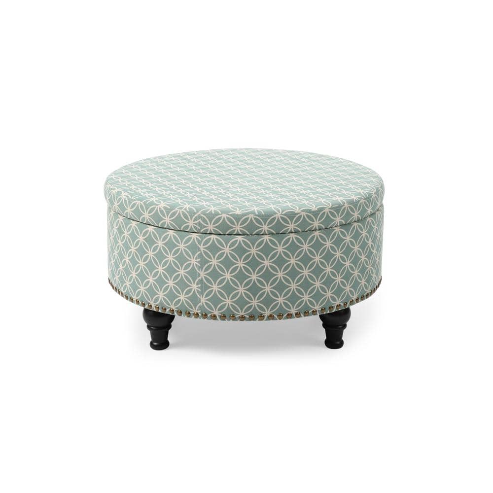 Blue Round Storage Ottoman with Nailhead Geometric 9102563 The Home