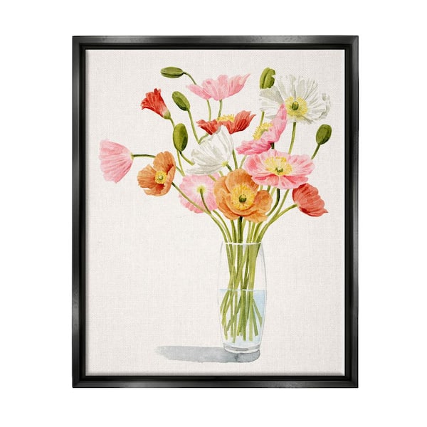 The Stupell Home Decor Collection Vivid Poppies Glass Floral Bouquet Arrangement by Grace Popp Floater Frame Nature Wall Art Print 31 in. x 25 in.