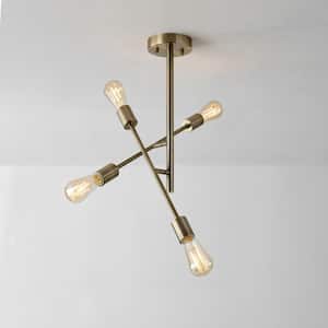 17 in. 4-Light Matte Brass Minimalist Semi- Flush Mount with No Bulbs Included