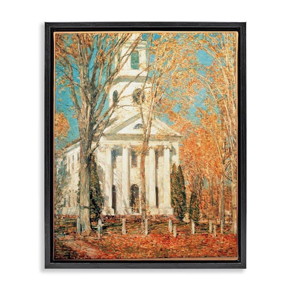Stupell Industries Classic Church At Old Lyme by one1000paintings Black Floater Frame Graphic Architecture Art Print 31 in. x 25 in.