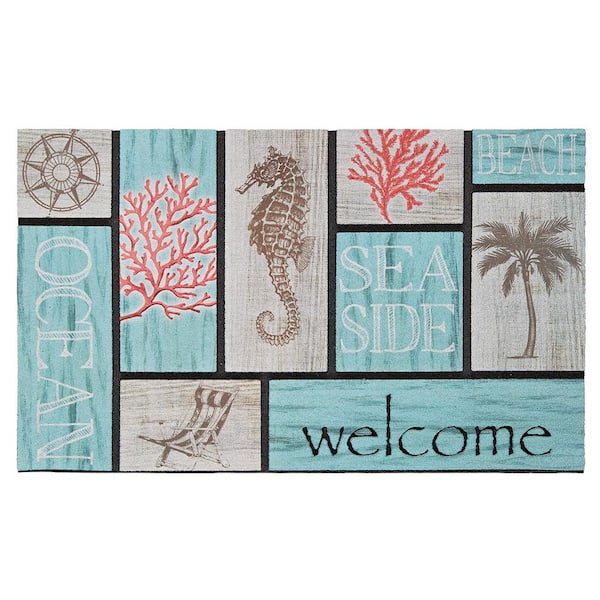 StyleWell Addison Welcome Coral Azul 18 in. x 30 in. Recycled Rubber Door Mat